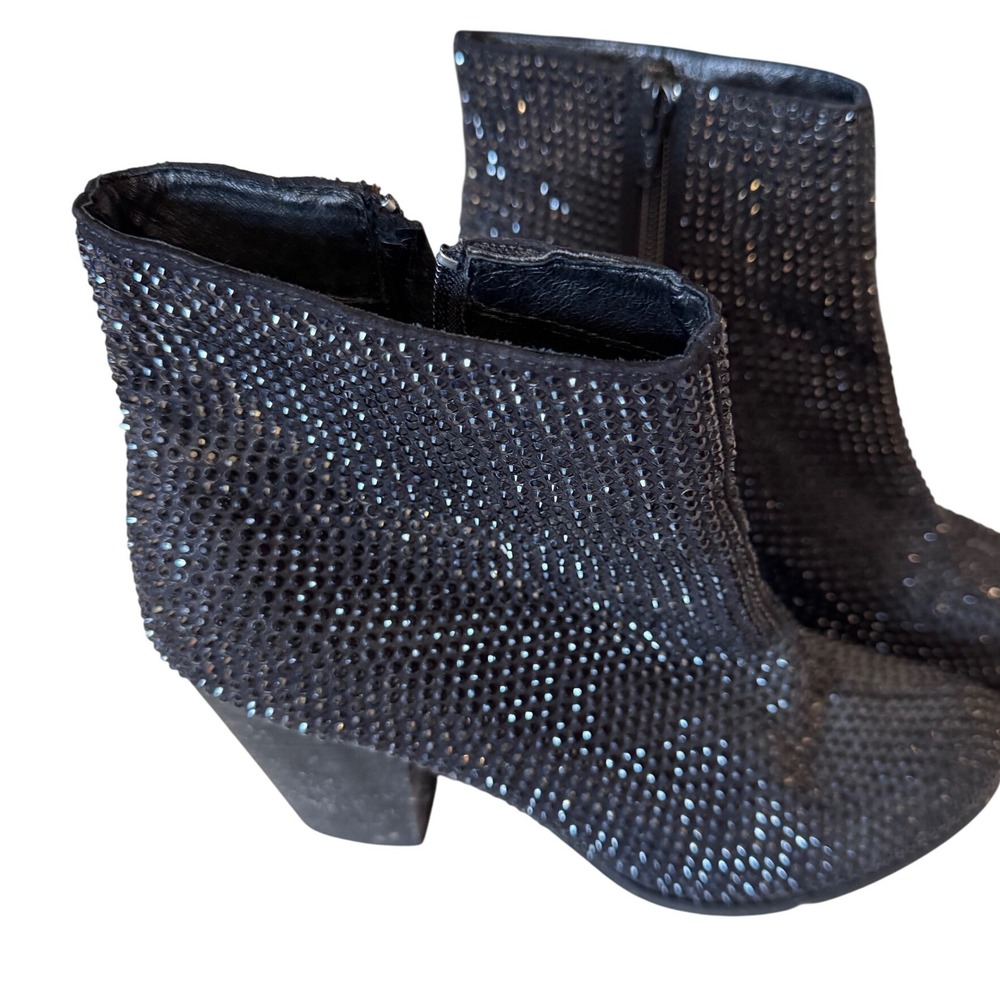 SALE Aldo Aurla Black Rhinestone Block Heel  Ankle Boot SideZip Women Sz 7.5